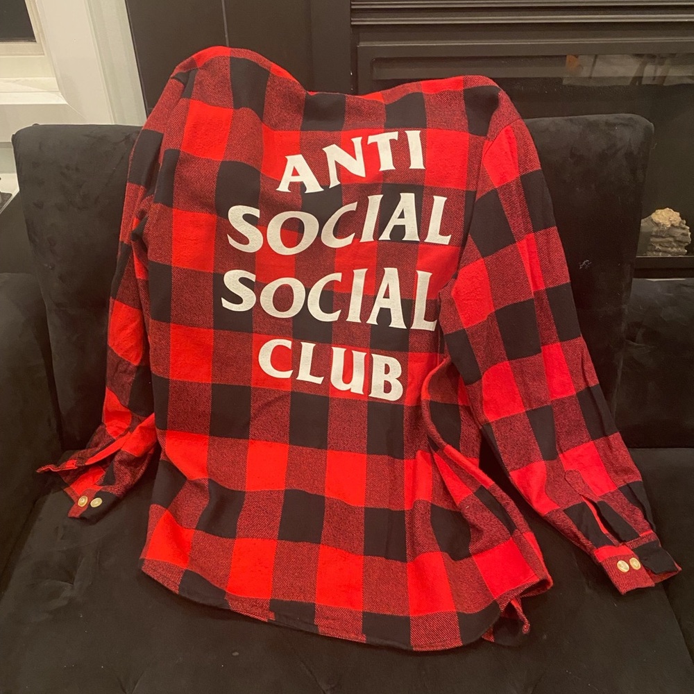 Red and black plaid anti social social club top